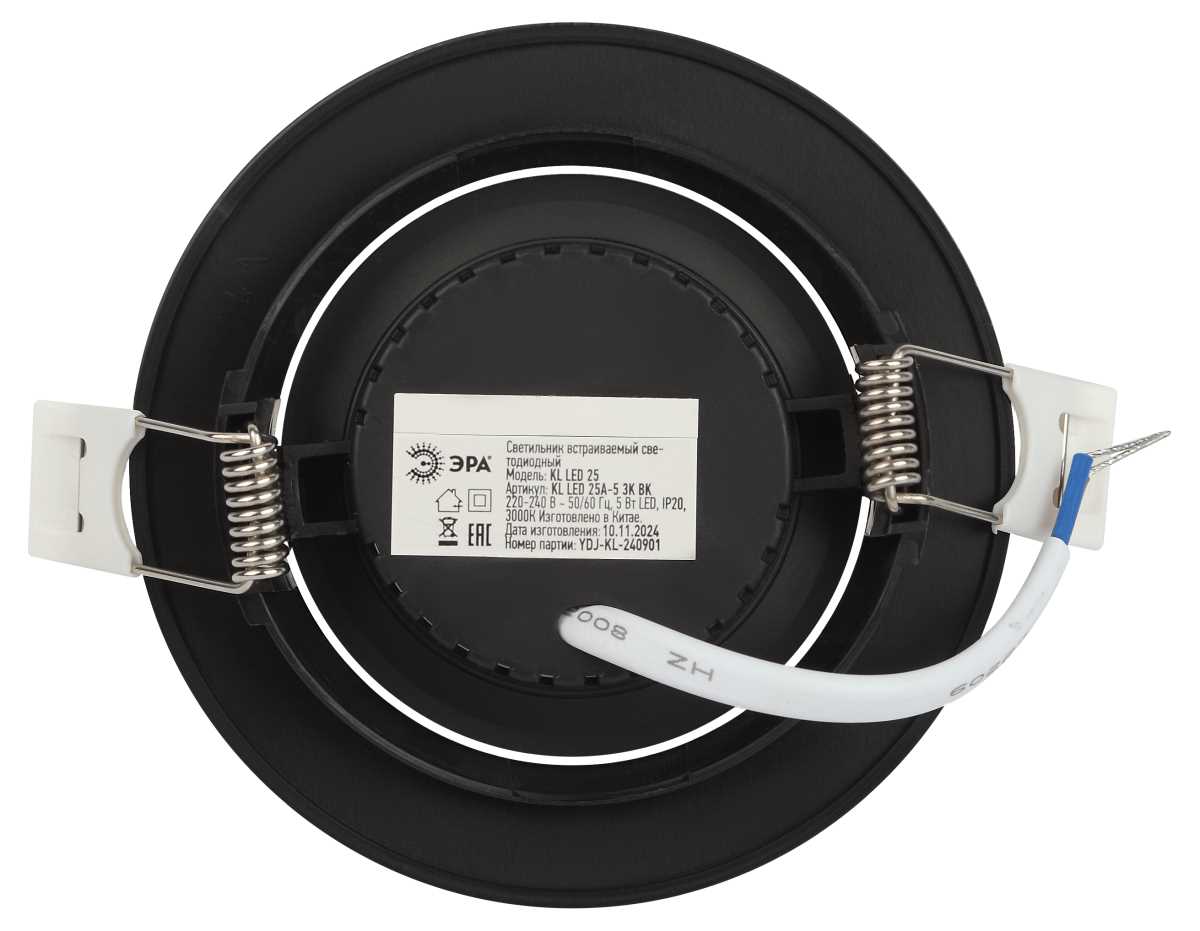 фото светильник светодиодный встраиваемый эра kl led 25a-5 3k bk 5вт 3000к круглый поворотный черный б0068164 | 220svet.ru