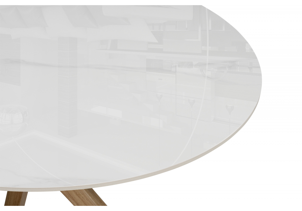 фото керамический стол woodville unika round белый мрамор / светлое дерево 15976 | 220svet.ru