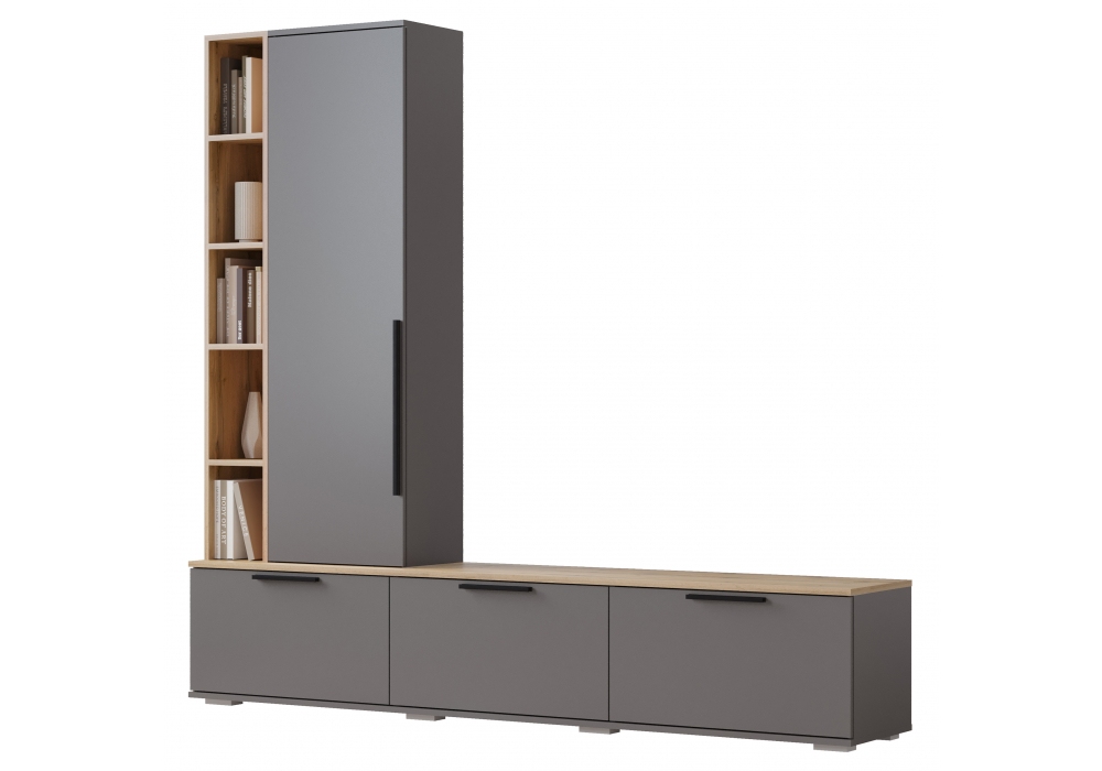 фото готовая гостиная комплектация 1 woodville филеста графит / дуб вотан 664936 | 220svet.ru