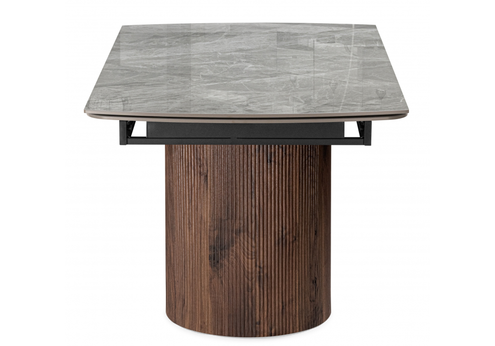 фото керамический стол раскладной woodville lagos 160(240)x90 серый / орех 15860 | 220svet.ru