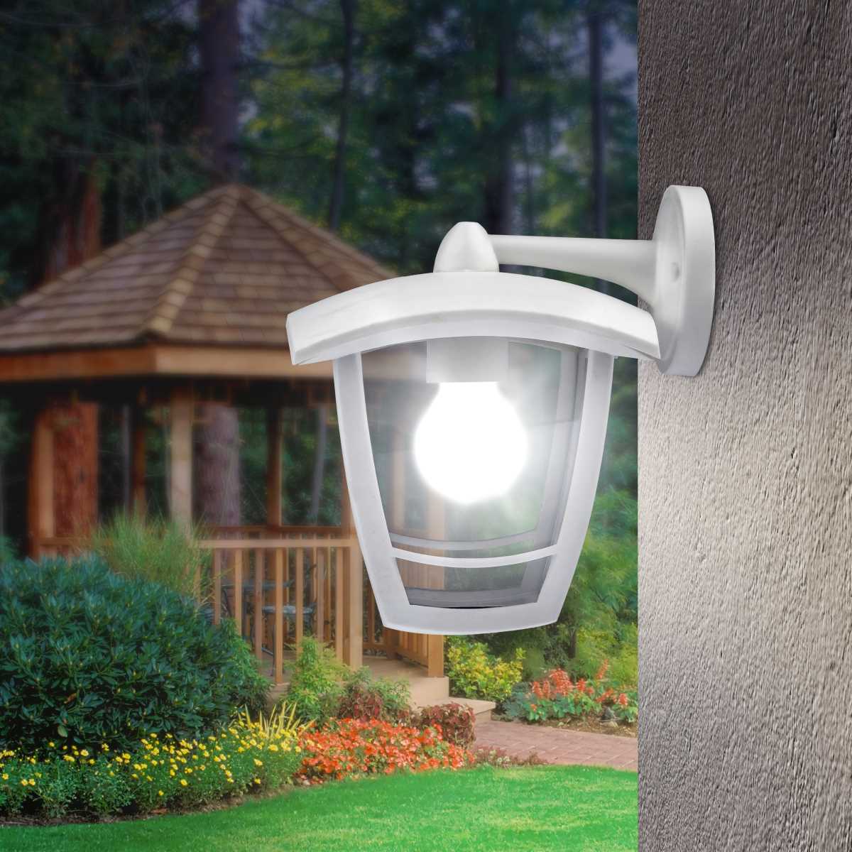 фото садово-парковый светильник эра «дели 2» нбу 07-40-002 белый 4-гранный настенный ip44 е27 max60вт б0051196 | 220svet.ru