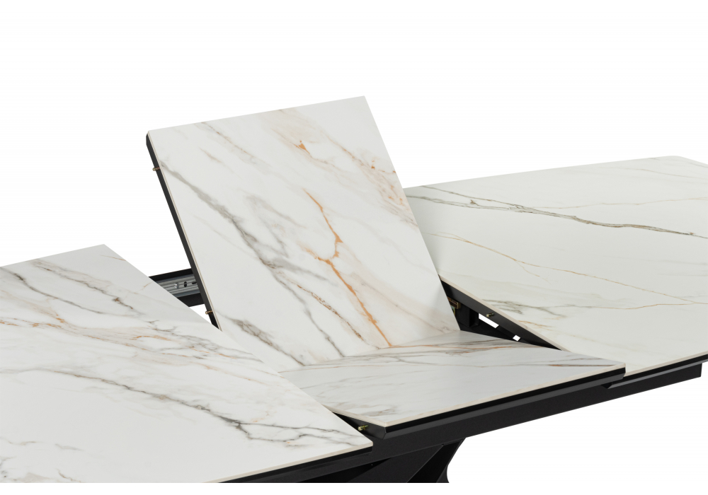 фото керамический стол раскладной 160(205)х89 woodville риполь белый с прожилками gilt white / черный 625969 | 220svet.ru
