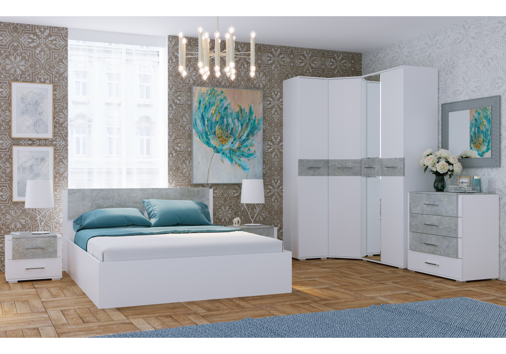 фото полутораспальная кровать 140x200 woodville теплиса белый / бетон светлый 715061 | 220svet.ru