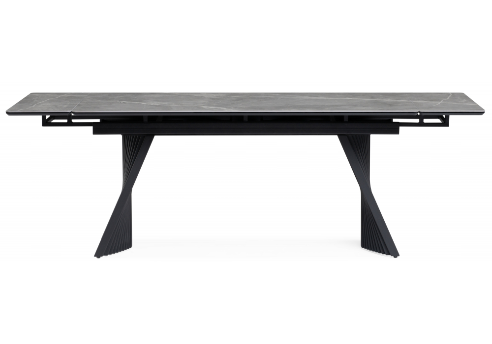 фото керамический стол раскладной woodville вейв 140(200)х80 серый мрамор larka grey / черный 626003 | 220svet.ru