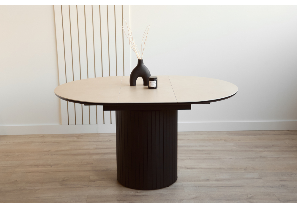 фото керамический стол раскладной woodville лорен 100(140) okara light yellow / черный 664692 | 220svet.ru