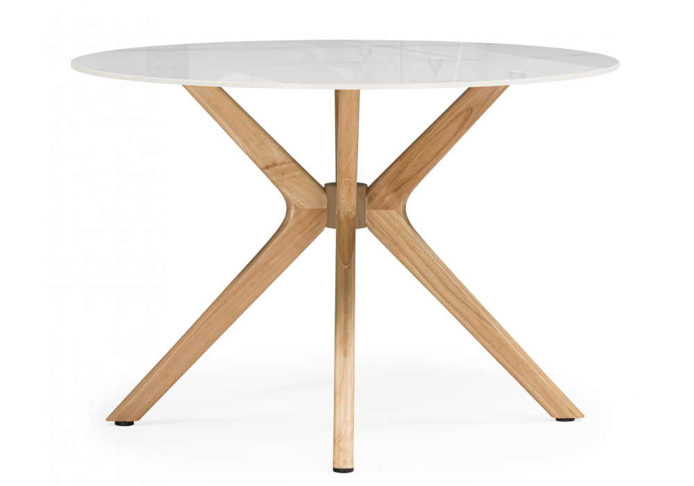 фото керамический стол woodville unika round белый мрамор / светлое дерево 15976 | 220svet.ru