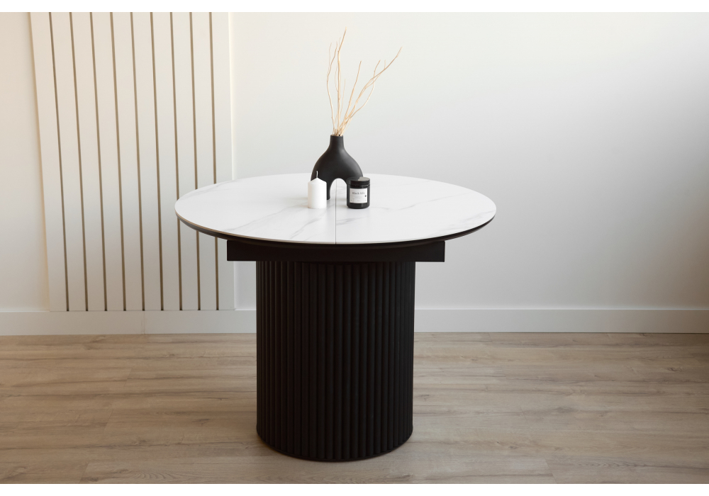 фото керамический стол раскладной woodville стивен 100(140) snow white / черный 664694 | 220svet.ru