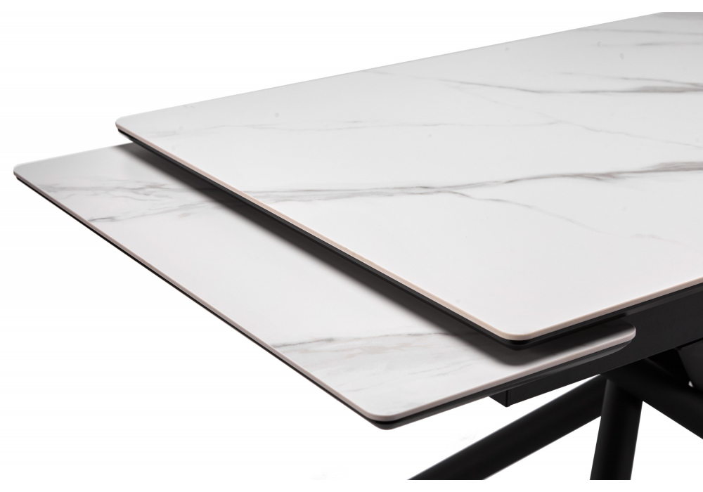 фото керамический стол раскладной 120(180)х80 woodville мэриан snow alpin white / черный 625715 | 220svet.ru