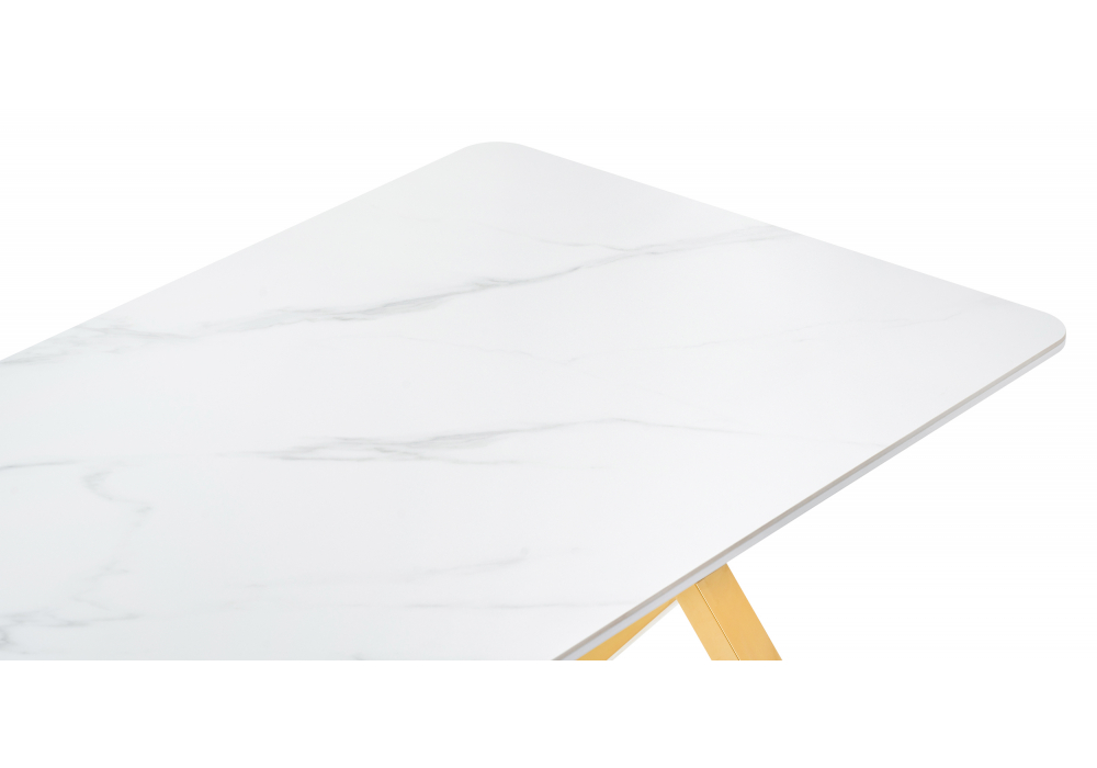 фото керамический стол woodville селена 3 160х90х77 белый мрамор / золото 572186 | 220svet.ru