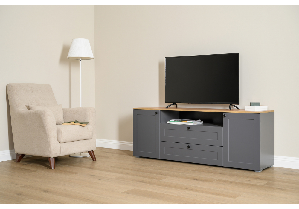 фото тв-тумба woodville опра серый графит / дуб золотой craft 676803 | 220svet.ru
