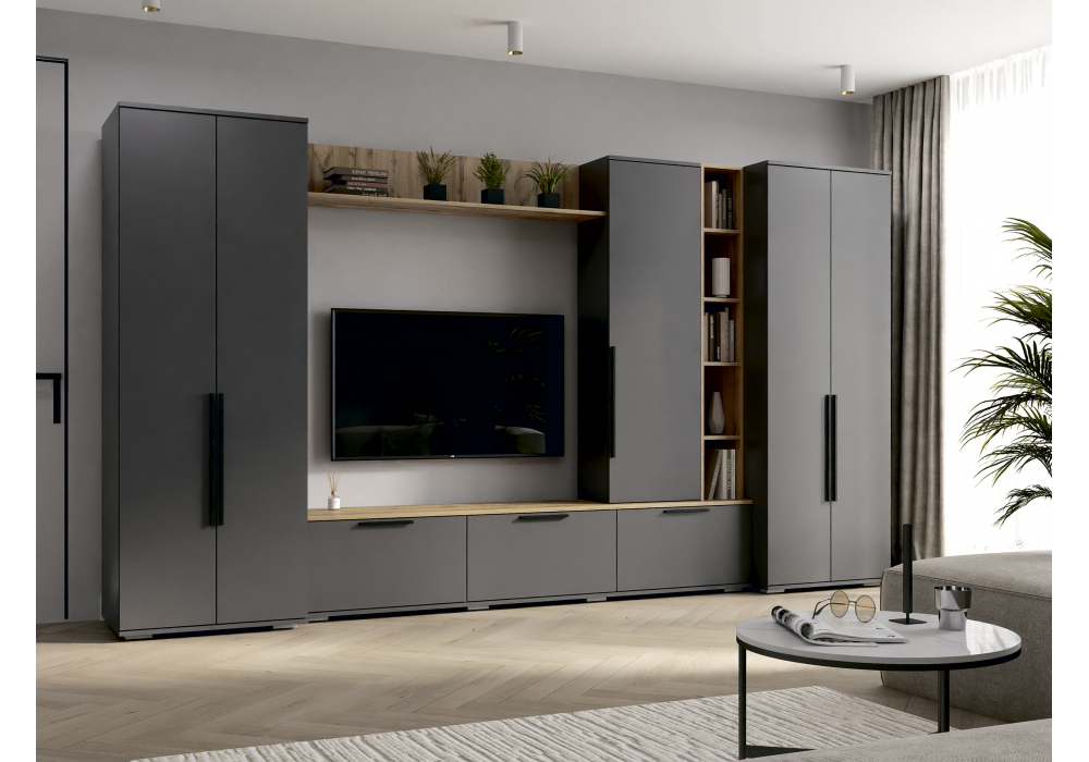 фото готовая гостиная комплектация 2 woodville филеста графит / дуб вотан 664937 | 220svet.ru