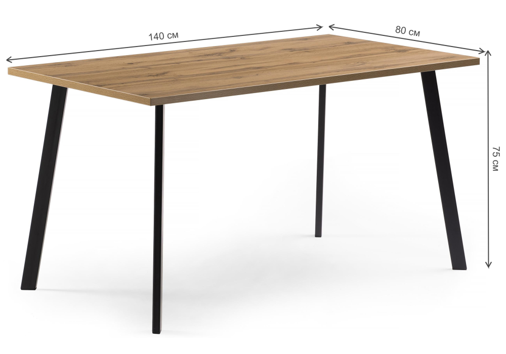 фото стол деревянный woodville тринити лофт 140 25 мм дуб вотан / черный матовый 489624 | 220svet.ru
