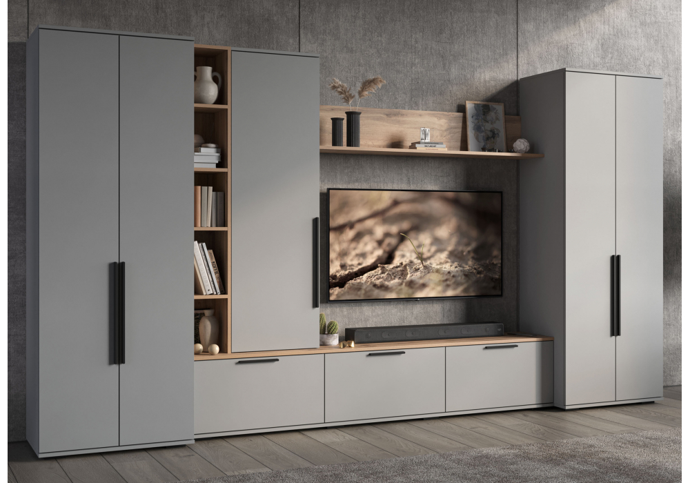 фото готовая гостиная комплектация 2 woodville филеста шиншилла серая / дуб вотан 664941 | 220svet.ru