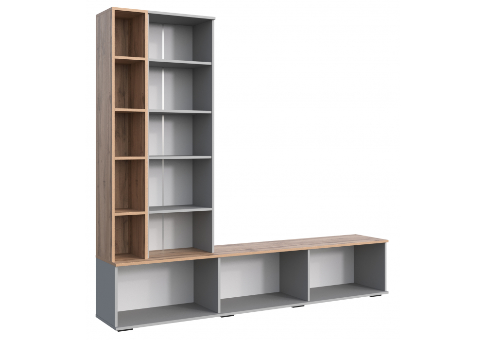 фото готовая гостиная комплектация 2 woodville филеста шиншилла серая / дуб вотан 664941 | 220svet.ru