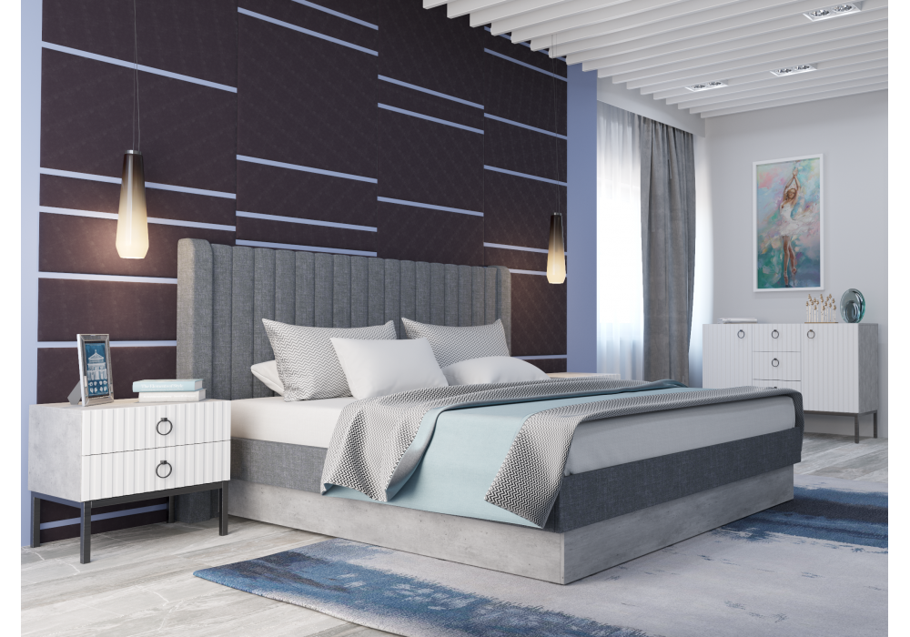 фото двуспальная кровать 160х200 woodville tulip с пм метрополитан грей / белая матовая 406291 | 220svet.ru