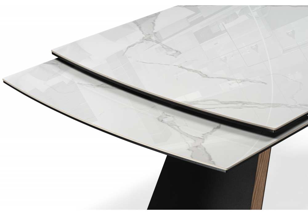 фото керамический стол раскладной 180(260)x90 woodville симмон statuario titan gloss / черный / орех дуб монтана 621517 | 220svet.ru