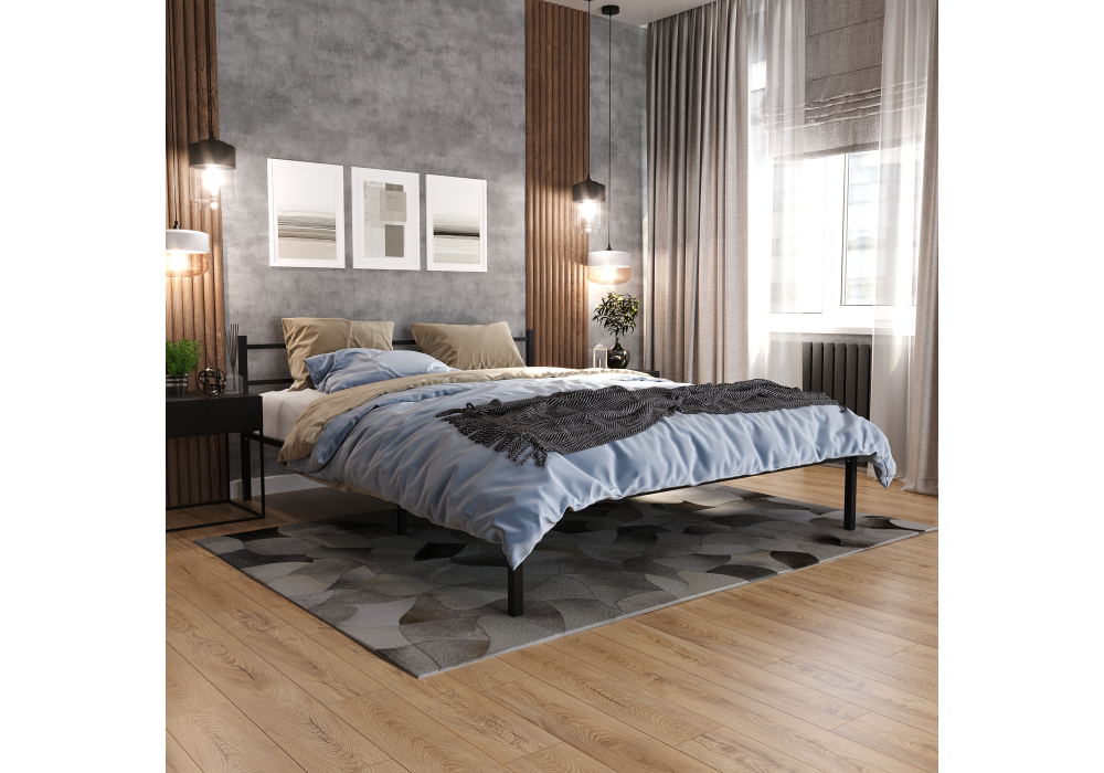 фото кровать двуспальная  woodville фади 160х200 черная 491588 | 220svet.ru