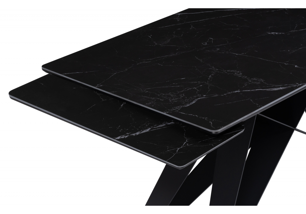 фото керамический стол раскладной 140(200)х80х75 woodville блэкберн черный мрамор 612171 | 220svet.ru