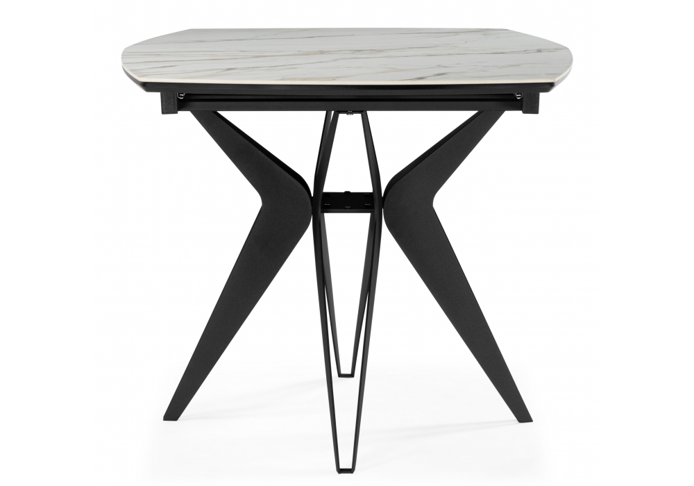 фото керамический стол раскладной 160(205)х89 woodville риполь белый с прожилками gilt white / черный 625969 | 220svet.ru