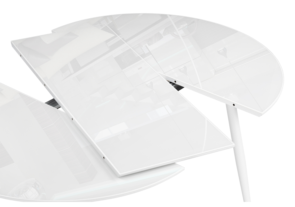 фото стол стеклянный woodville абилин 100(140)х76 ультра белое стекло / белый / белый матовый 520593 | 220svet.ru